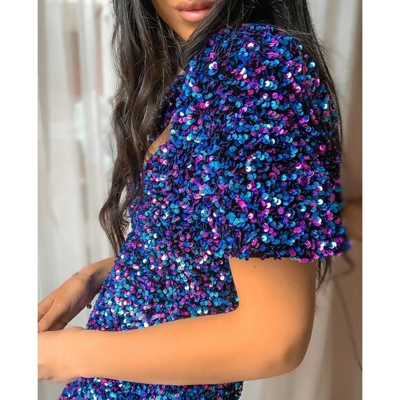 Zara Blue and Purple Sequin Mini Dress Size Medium NWOT - Picture 1 of 6